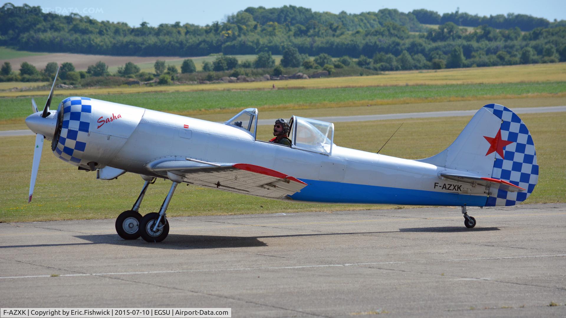 F-AZXK, 1986 Yakovlev Yak-50 C/N 863211, 1. F-AZXK arriving for The Flying Legends Air Show, July 2015.