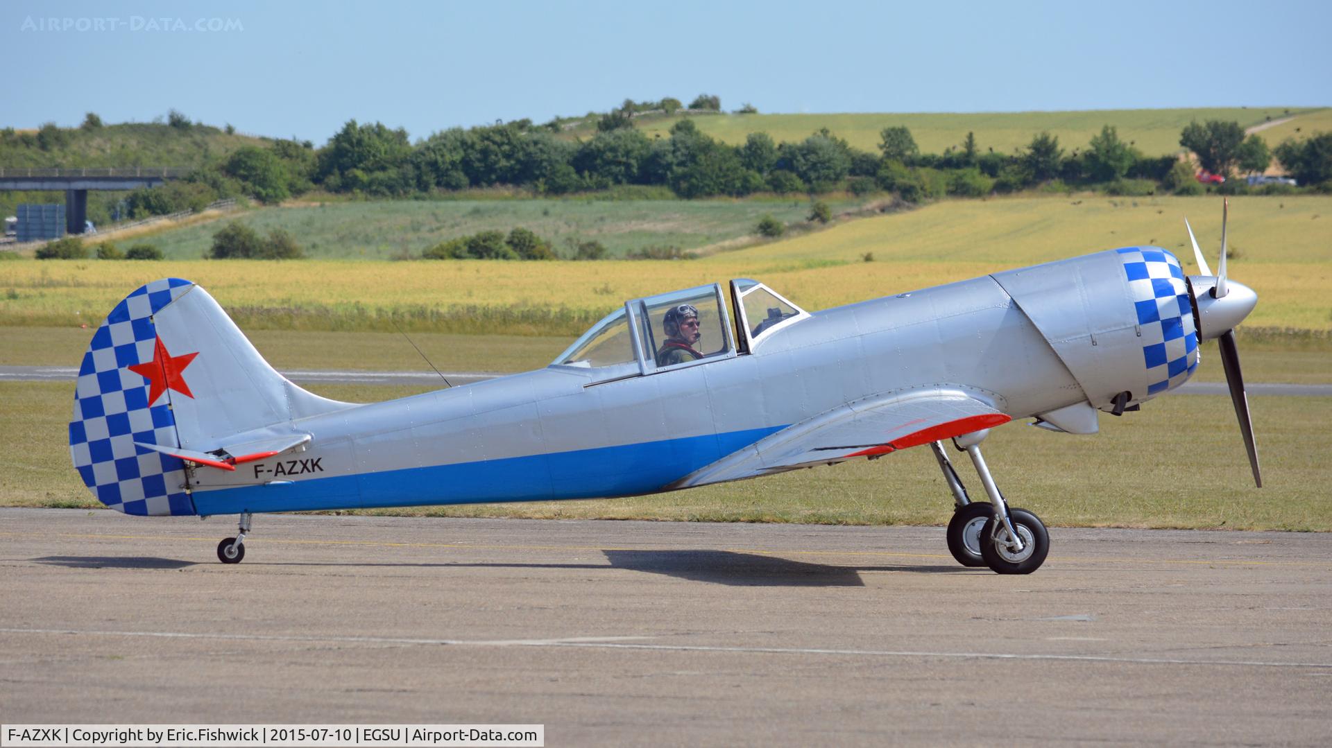 F-AZXK, 1986 Yakovlev Yak-50 C/N 863211, 2. F-AZXK arriving for The Flying Legends Air Show, July 2015.