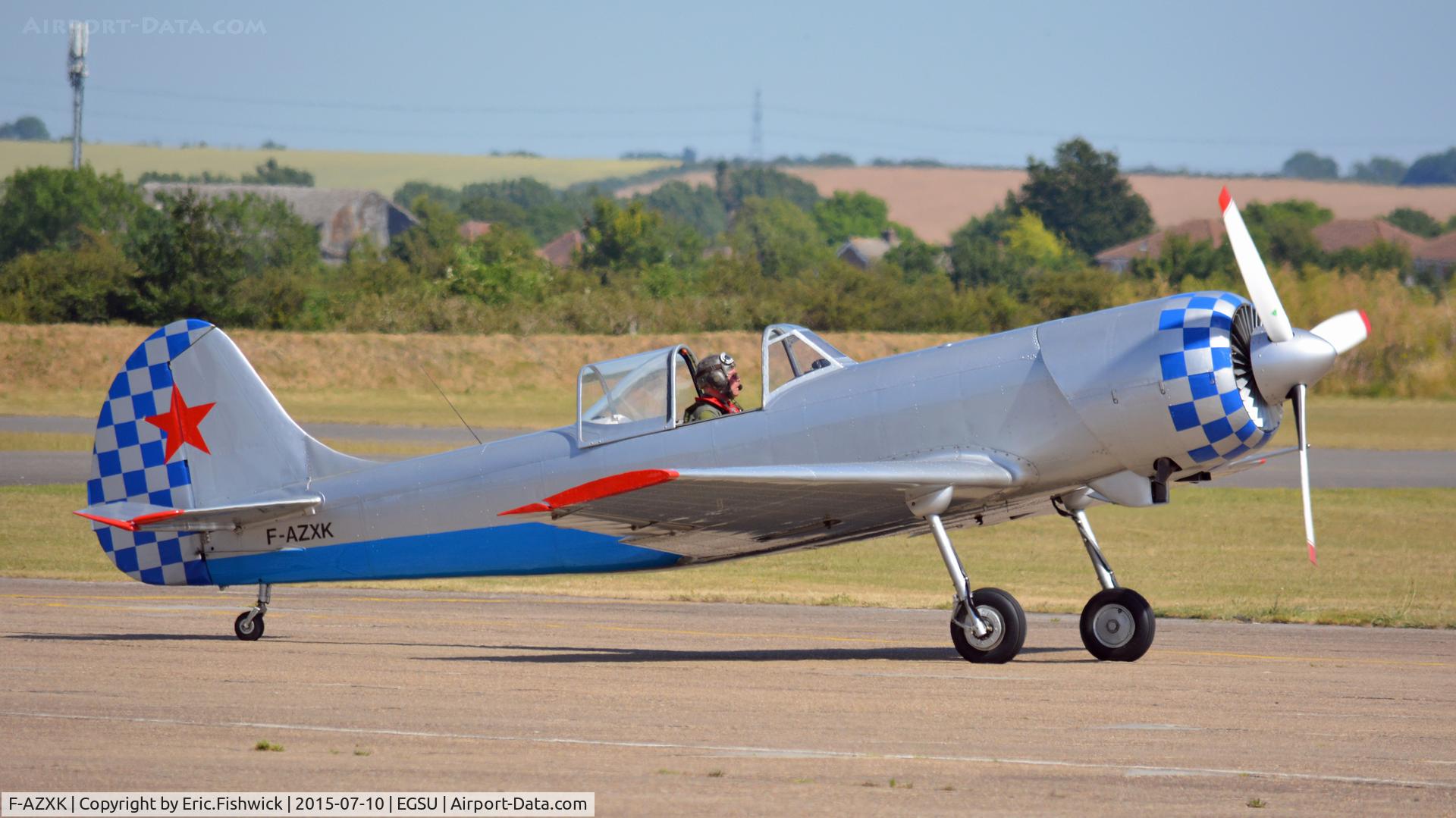F-AZXK, 1986 Yakovlev Yak-50 C/N 863211, 3. F-AZXK arriving for The Flying Legends Air Show, July 2015.