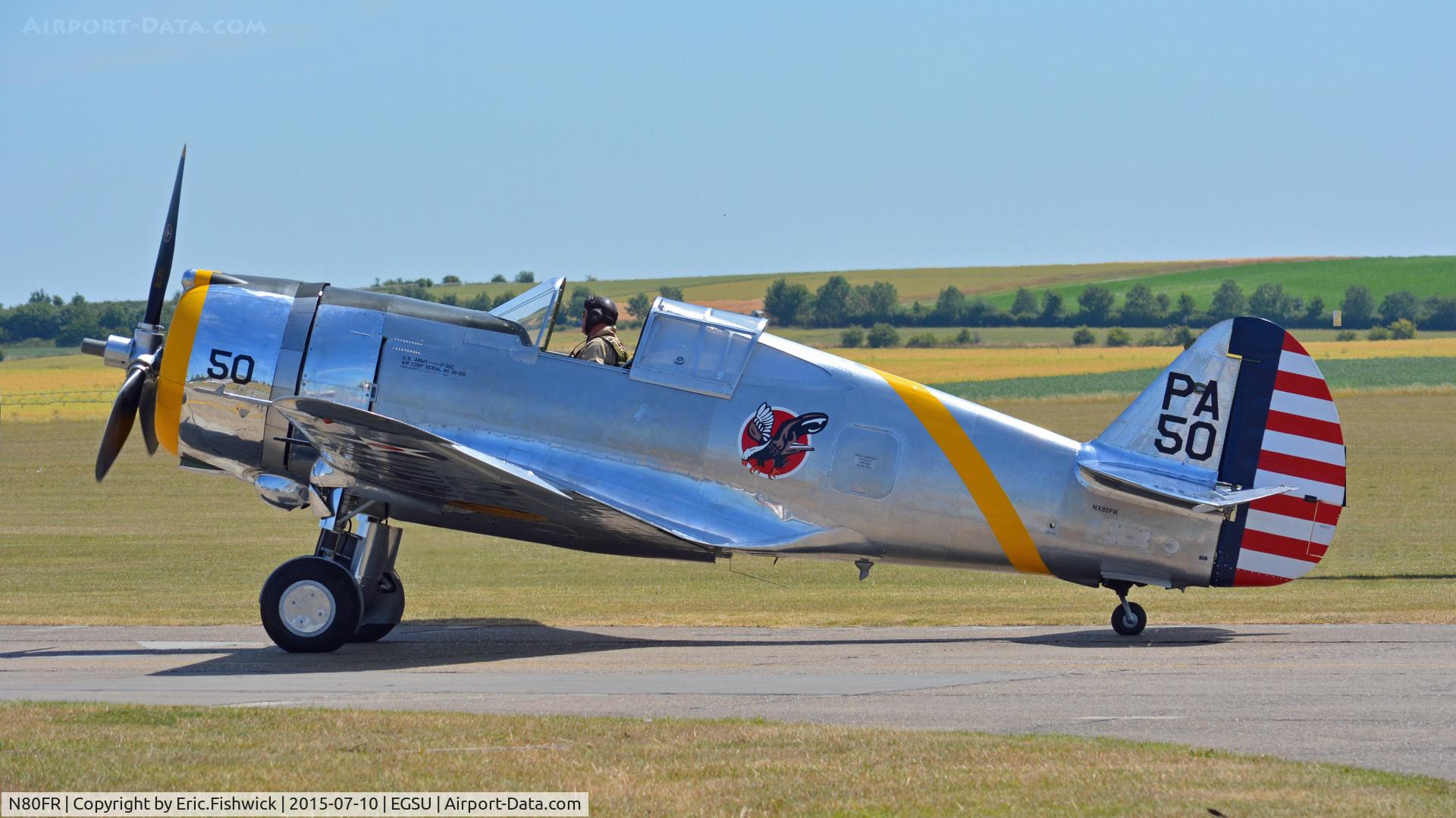 N80FR, 1939 Curtiss P-36C Hawk C/N 38-210, 1. N80FR preparing for The Flying Legends Air Show, July 2015.