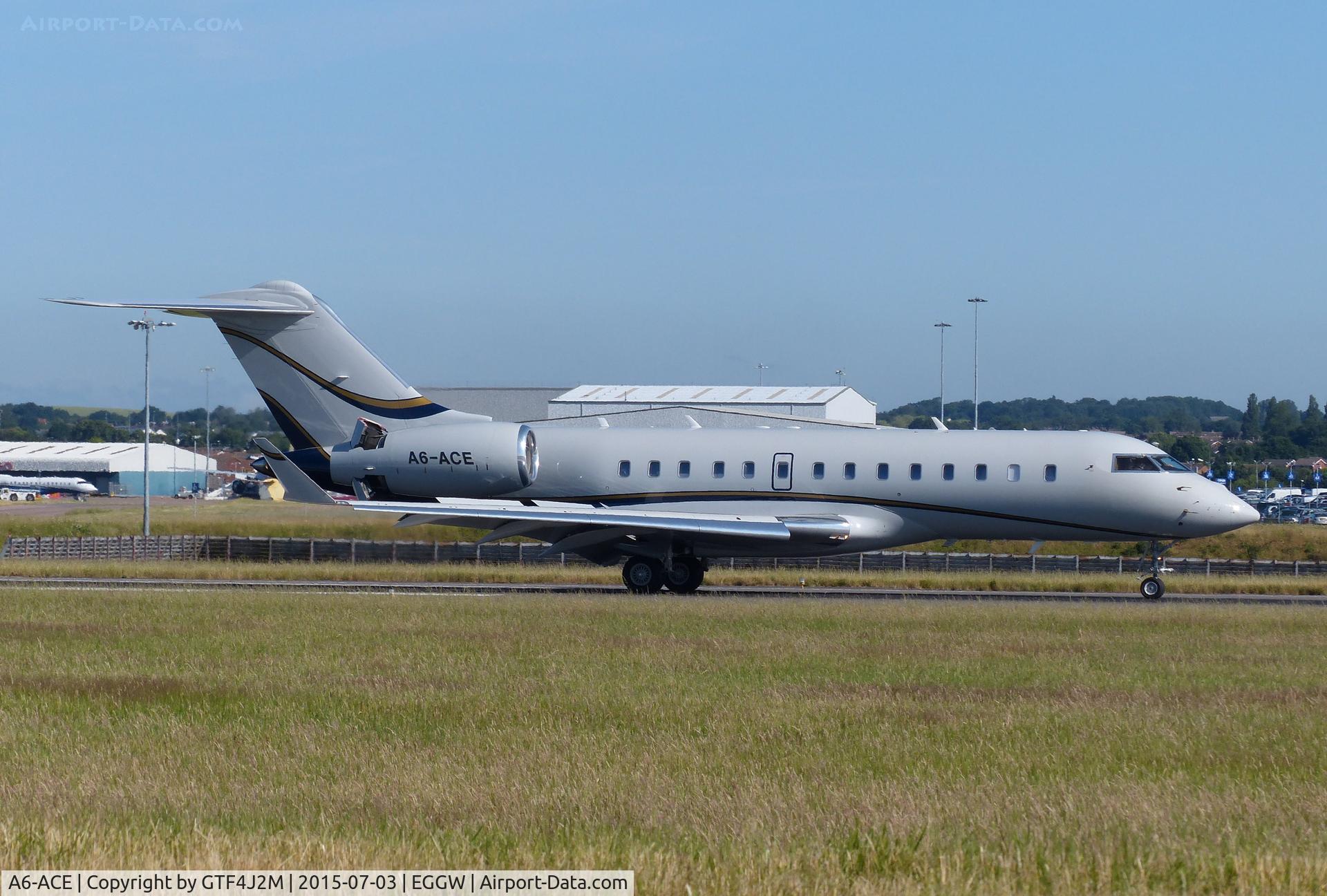 A6-ACE, 2010 Bombardier BD-700-1A10 Global Express C/N 9359, A6-ACE at Luton 3.7.15