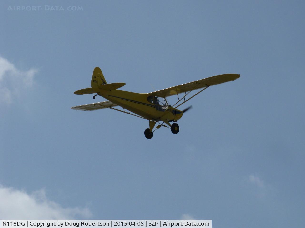 N118DG, 2008 Piper PA-18 Replica C/N 001, 2008 Ganzer XPA18, Continental O-200 100 Hp, takeoff climb Rwy 22