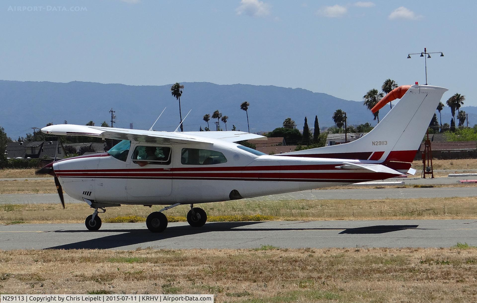 N29113, 1973 Cessna T210L Turbo Centurion C/N 21059806, A transient 1973 Cessna T210L (SANTA YNEZ, CA) taxing out for departure during the Reid Hillview Airport Day/STEAM Festival.