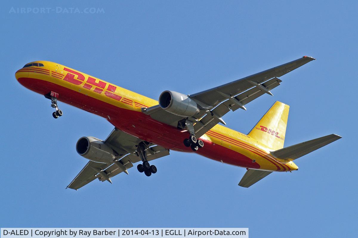 D-ALED, 1983 Boeing 757-236 C/N 22179, Boeing 757-236F [22179] (DHL) Home~G 13/04/2014. On approach 27R.