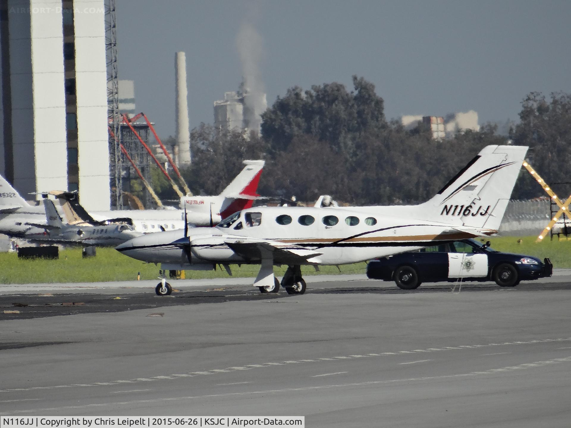 N116JJ, 1984 Cessna 421C Golden Eagle C/N 421C1404, A locally based 1984 Cessna 421C parked at the south GA tie downs at San Jose International Airport, CA. If it were based at KRHV I'd be one happy guy.
