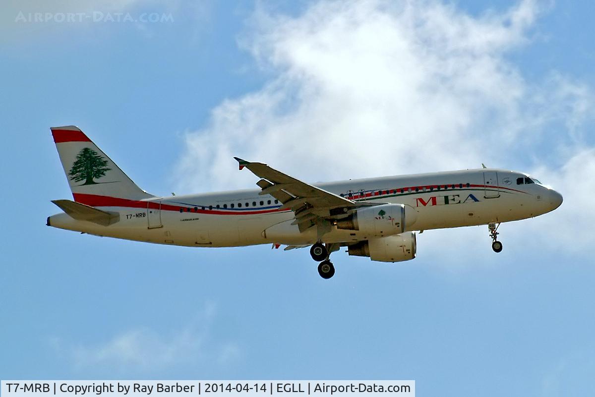 T7-MRB, 2012 Airbus A320-214 C/N 5152, Airbus A320-214 [5152] (Middle East Airlines) Home~G 14/04/2014. On approach 27L.
