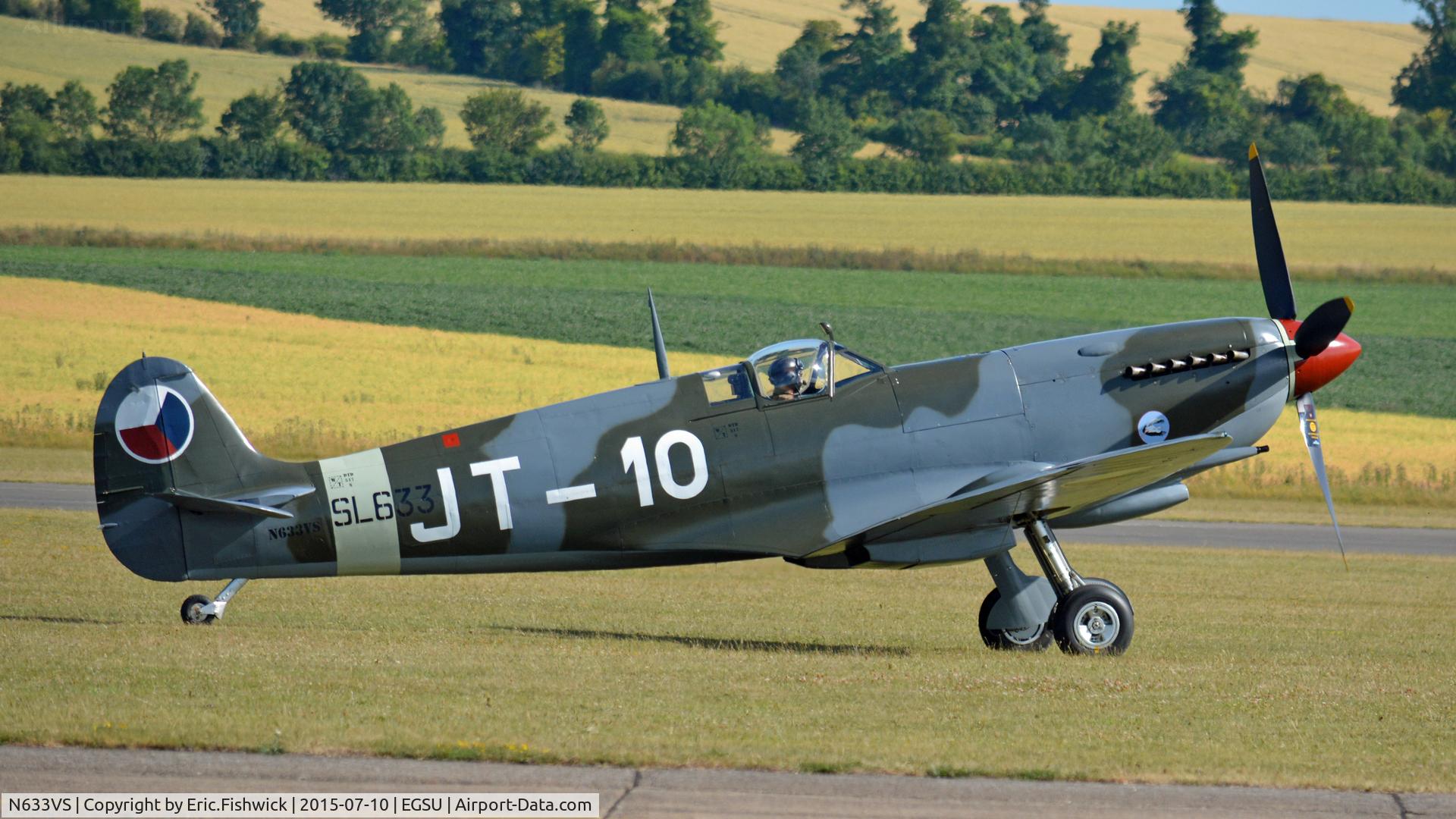 N633VS, 1945 Supermarine 361 Spitfire LF.IXe C/N CBAF.IX.571, 2. N633VS arriving on the eve of Flying Legends Air Show, Duxford - July 2015.