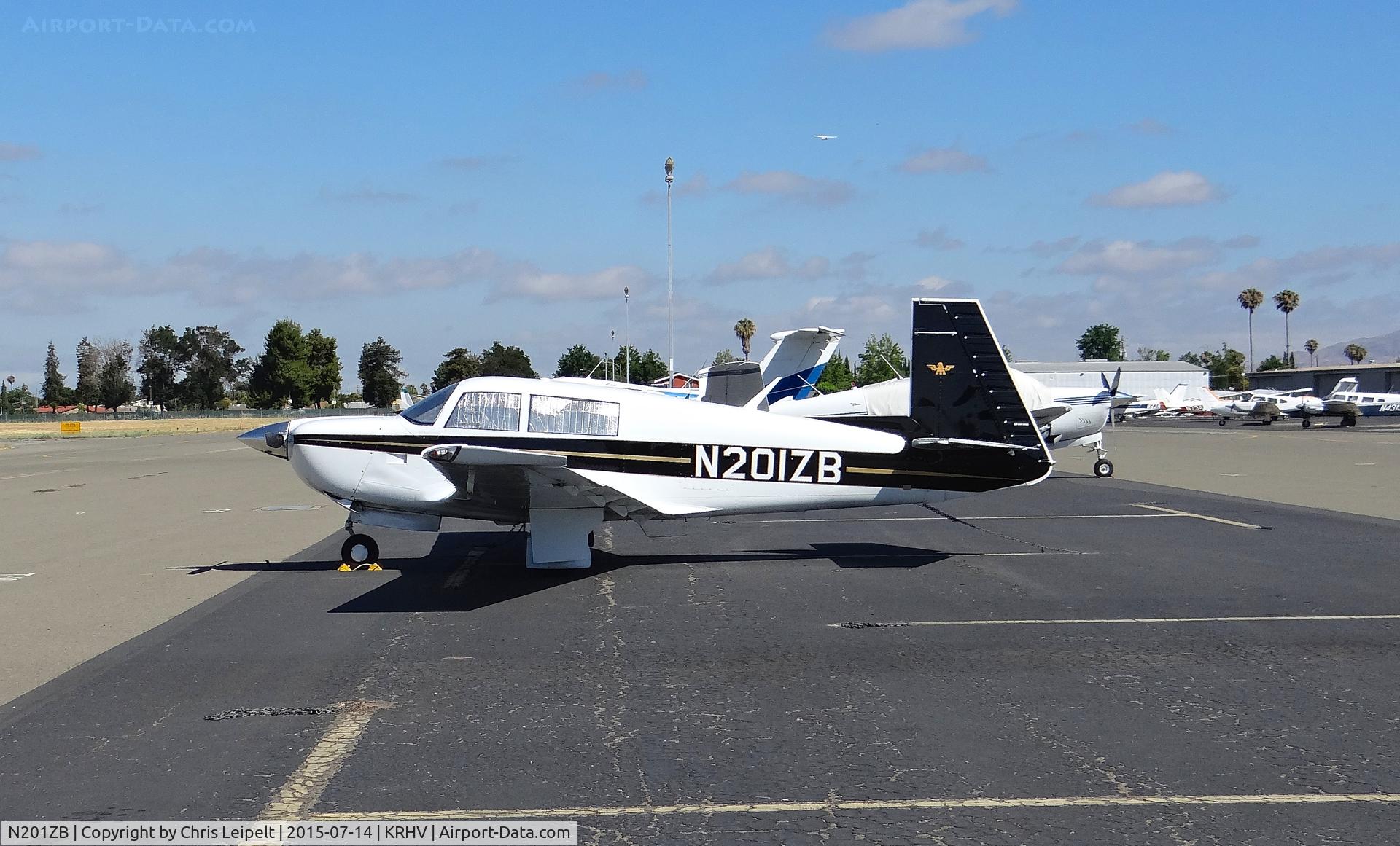 N201ZB, 1978 Mooney M20J 201 C/N 24-0415, A transient 1978 Moonety M20J (Eastsound, WA) visiting Reid Hillview Airport, CA on a summer morning.