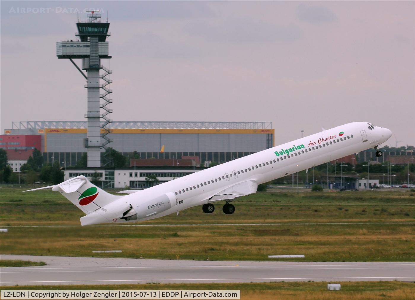 LZ-LDN, 1993 McDonnell Douglas MD-82 (DC-9-82) C/N 53216, Leaving cloudy LEJ for a flight to sunny VAR.....