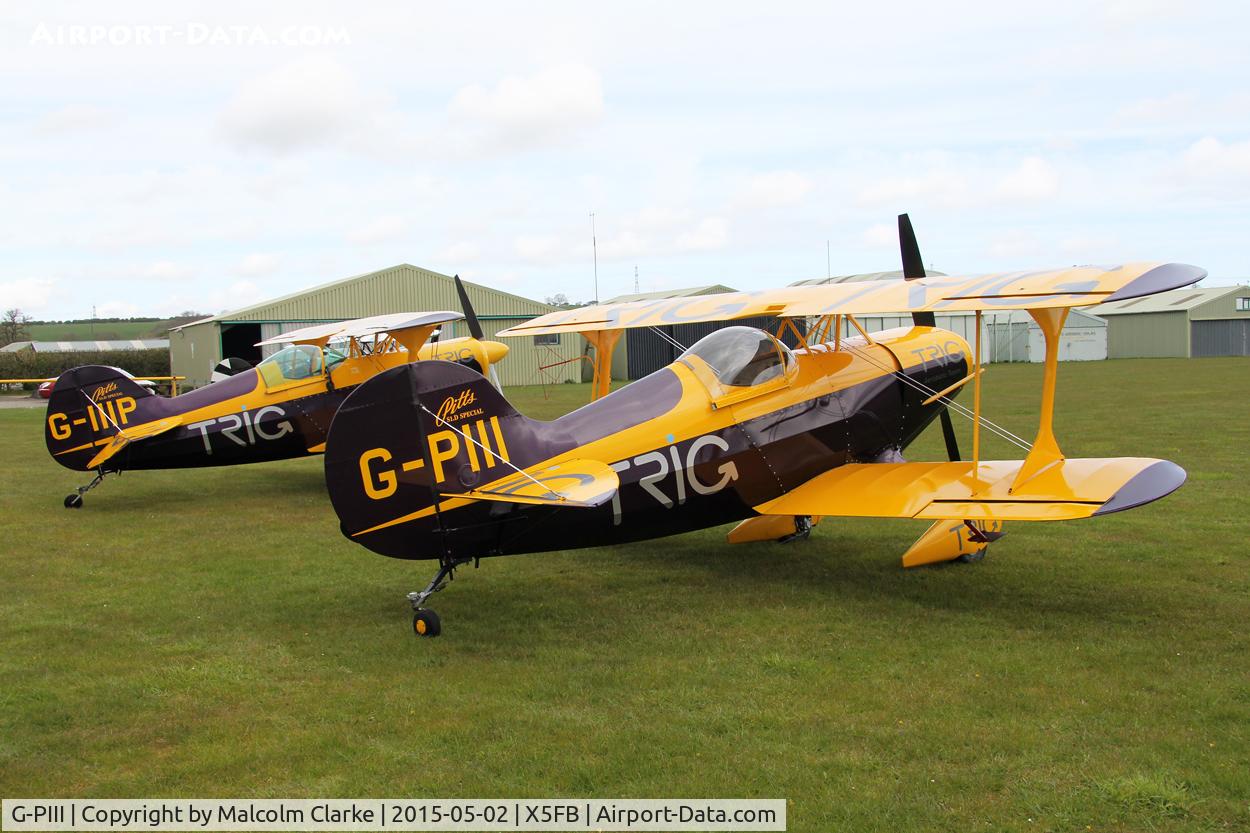 G-PIII, 1981 Pitts S-1D Special C/N PFA 009-10156, Pitts S-1D Special G-PIII together with G-IIIP, the two aircraft of the Trig Aerobatic Team during a stopover for fuel at Fishburn Airfield, May 2nd 2015.