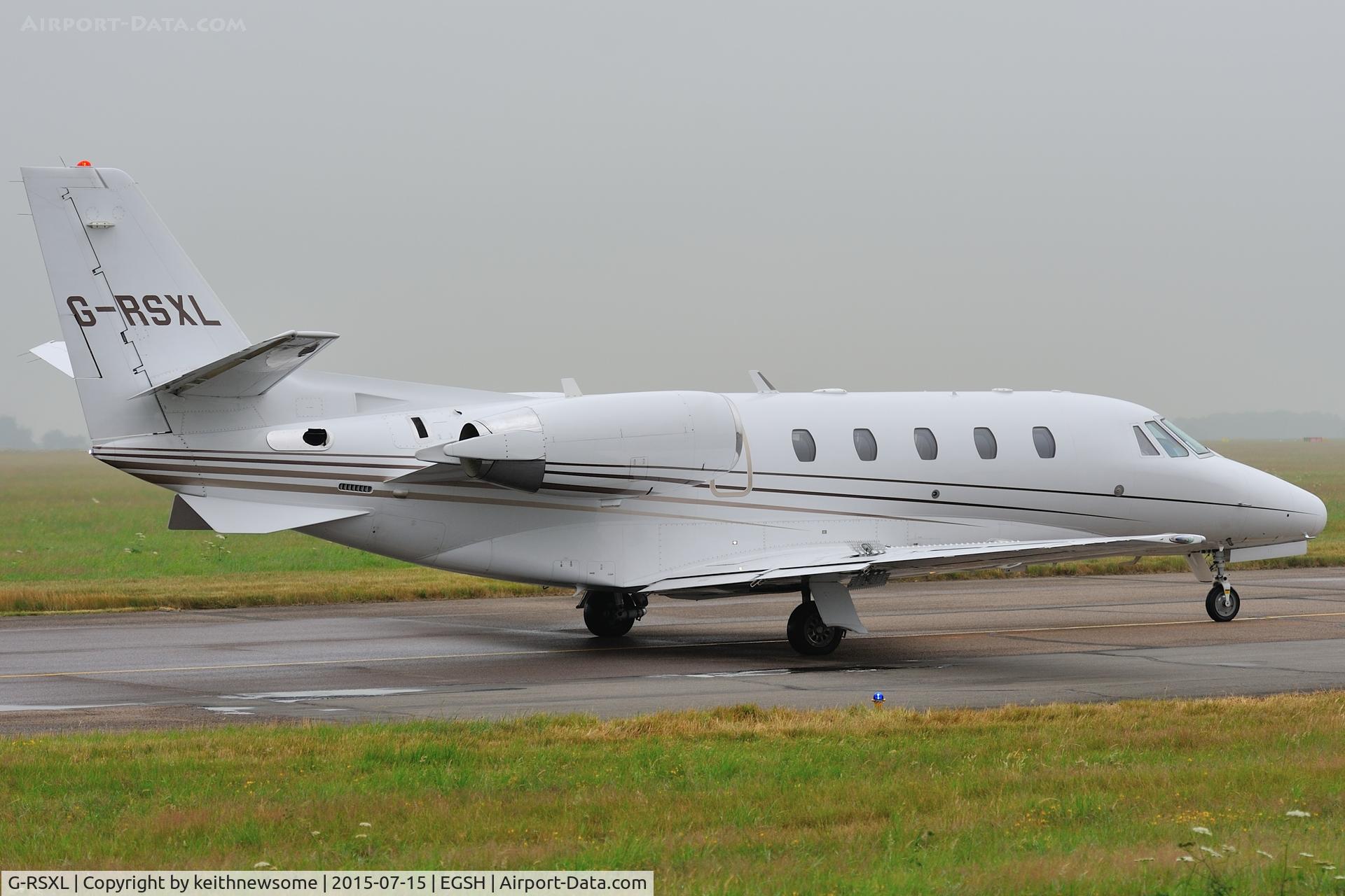 G-RSXL, 2007 Cessna 560XL Citation XLS C/N 560-5699, Leaving Norwich.