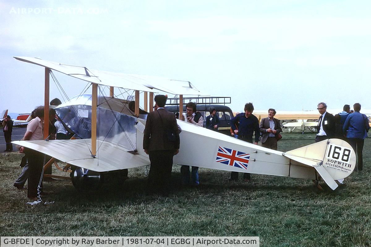 G-BFDE, 1981 Sopwith Tabloid Replica C/N PFA 67-10186, Sopwith Tabloid (replica) [PFA 067-10186] Leicester~G 04/07/1981. From a slide.