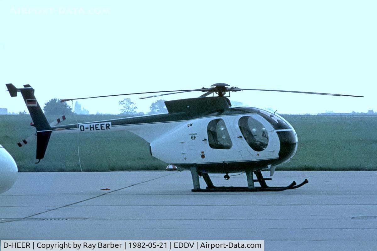 D-HEER, McDonnell Douglas MD-500D (369D) C/N 1100850D, Hughes 369D [110-0850D] Hannover~D 21/05/1982. From a slide.