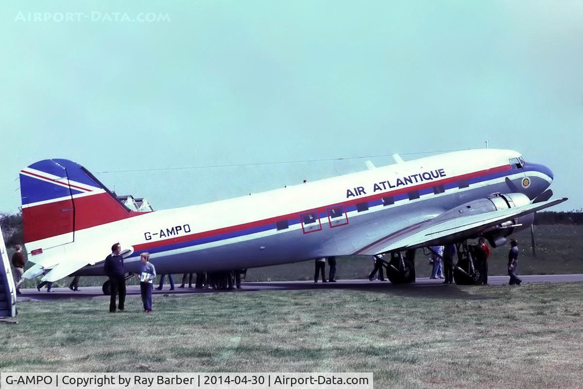 G-AMPO, 1944 Douglas DC-3C-R-1830-90C (C-47B) C/N 33186, Douglas DC-3C-47B-30-DK [16437/33185] (Air Atlantique) (Place and date unknown circa 1980). From a slide.