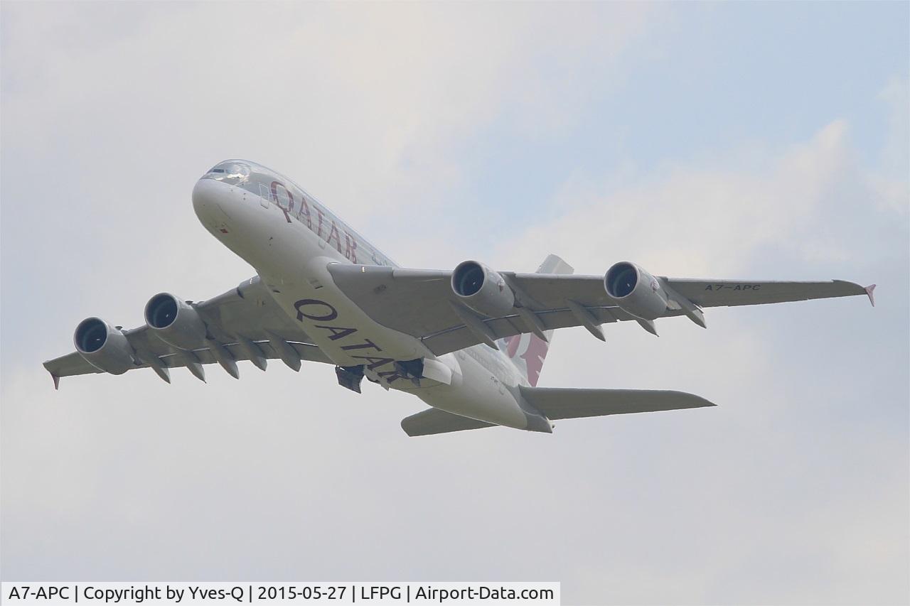 A7-APC, 2013 Airbus A380-861 C/N 145, Airbus A380-861, Take off Rwy 27L, Roissy Charles De Gaulle Airport (LFPG-CDG)