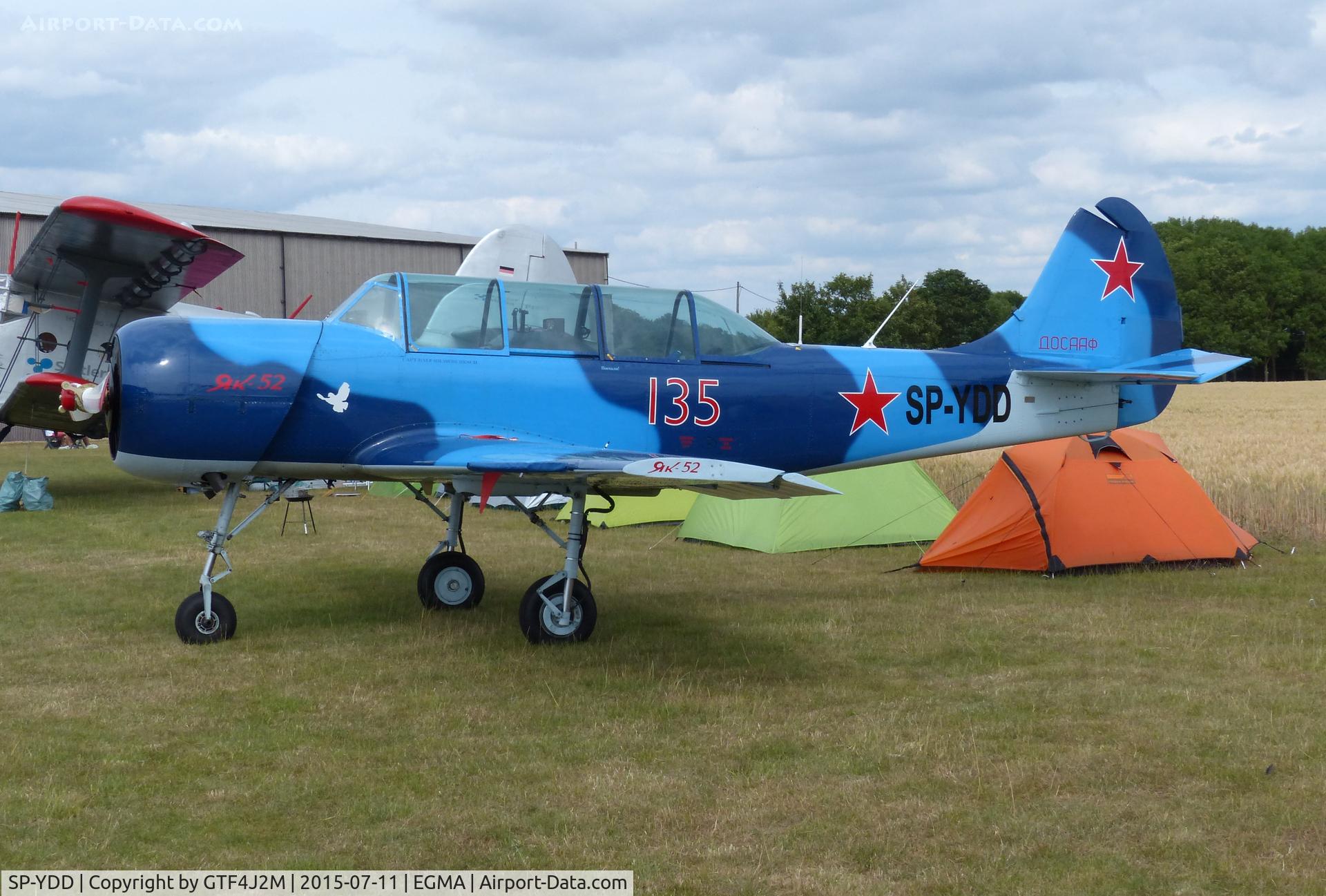 SP-YDD, 1984 Yakovlev Yak-52 C/N 844815, SP-YDD '135' at Fowlmere 11.7.15  Soviet AF c/s