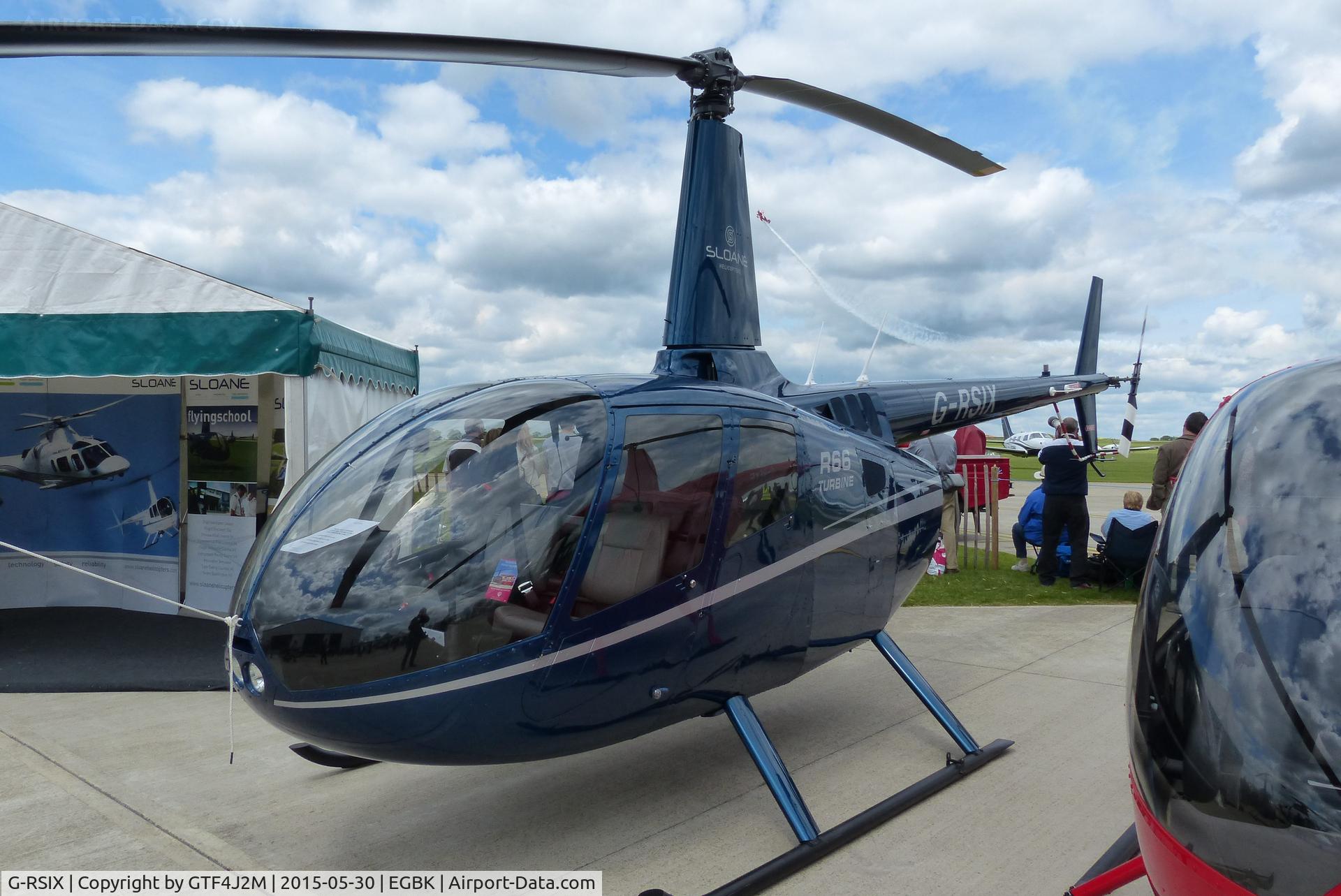 G-RSIX, 2011 Robinson R66 Turbine C/N 0017, G-RSIX at Heli Expo Sywell 30.5.15