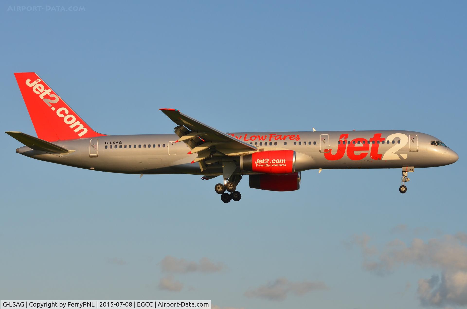 G-LSAG, 1987 Boeing 757-21B C/N 24014, JET2 B752 in evening sun arriving.