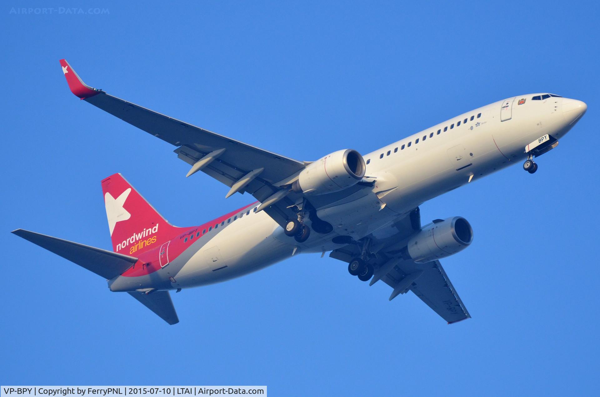 VP-BPY, 2002 Boeing 737-83N C/N 28247, Nordwind B738 over the coast line in AYT.