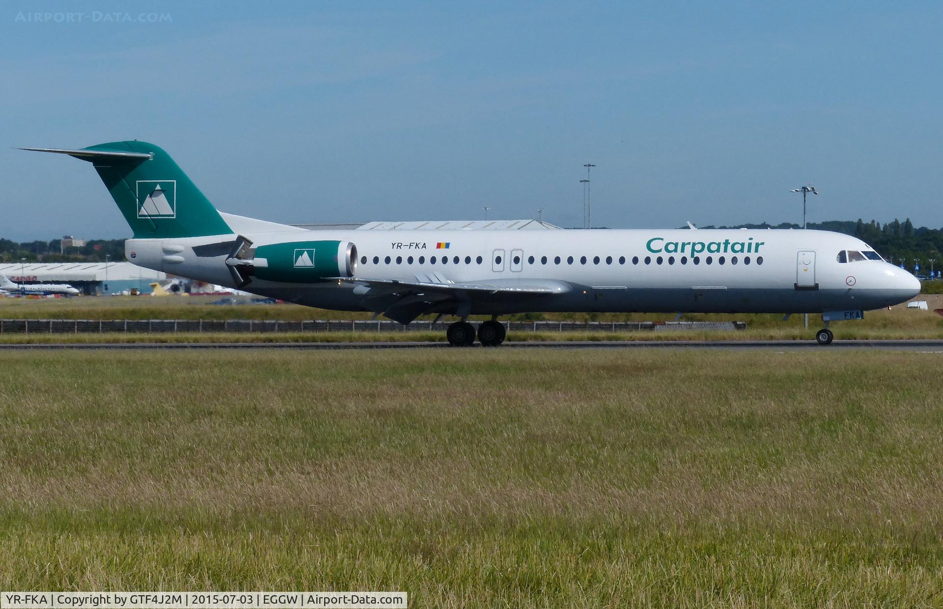 YR-FKA, 1991 Fokker 100 (F-28-0100) C/N 11340, YR-FKA  Carpatair  at Luton 3.7.15