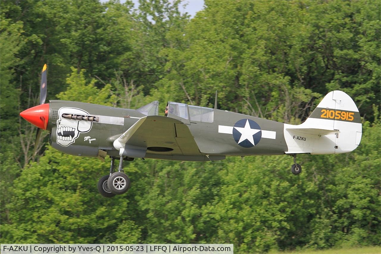 F-AZKU, 1942 Curtiss P-40N Warhawk C/N 29677, Curtiss P-40N Warhawk, Take off rwy 28, La Ferté-Alais (LFFQ) Air show 2015