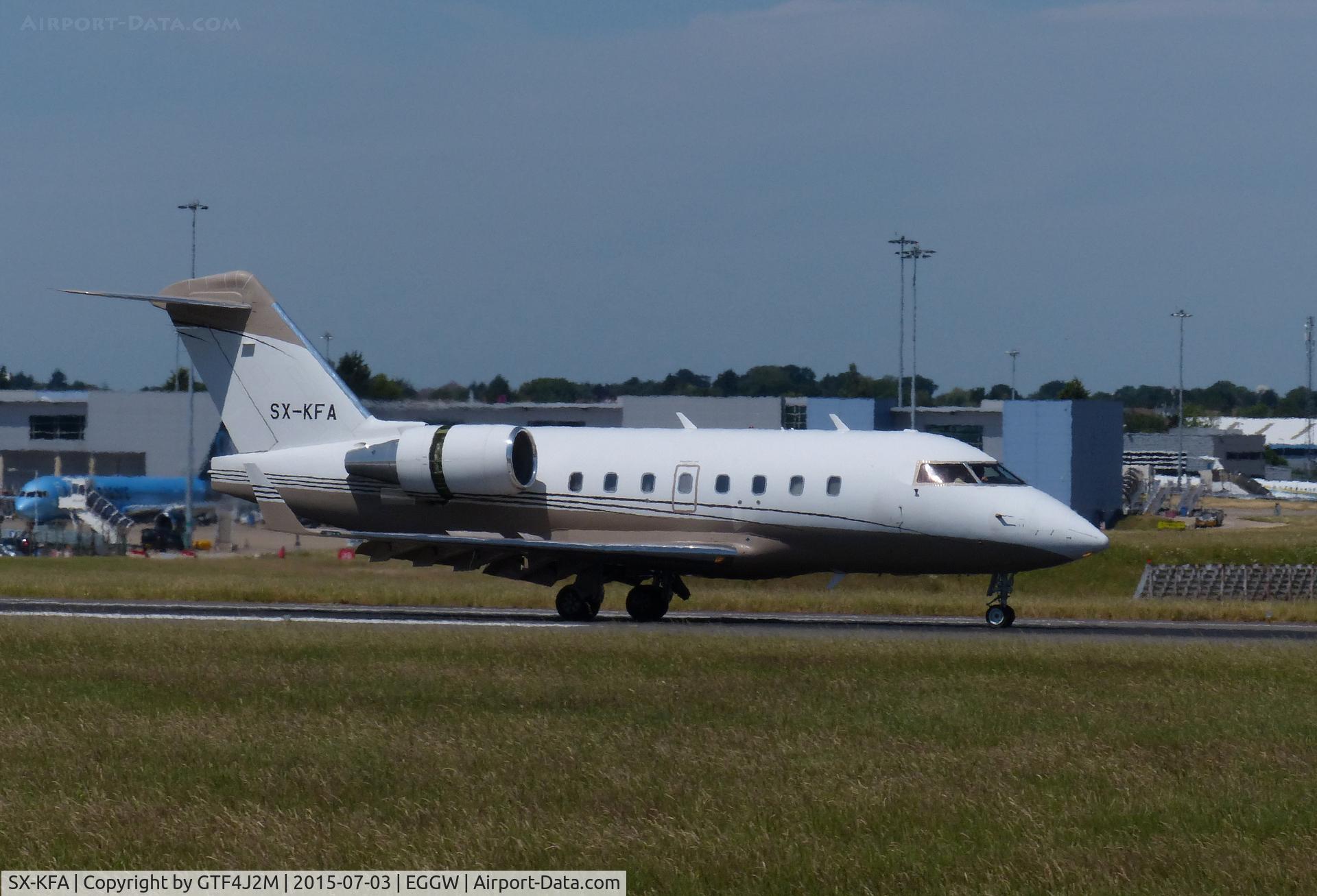 SX-KFA, 1997 Canadair Challenger 604 (CL-600-2B16) C/N 5359, SX-KFA at Luton 3.7.15