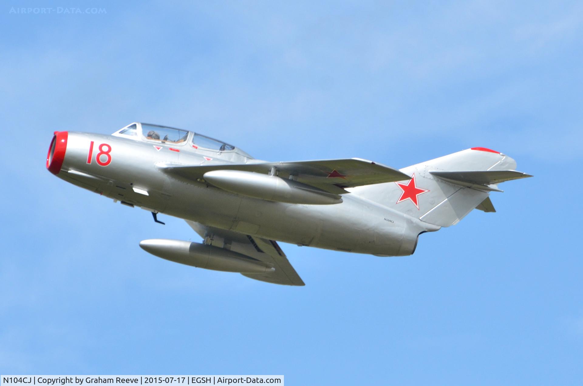 N104CJ, 1952 PZL-Mielec SBLim-2 (MiG-15UTI) C/N 1A01004, Departing from Norwich.
