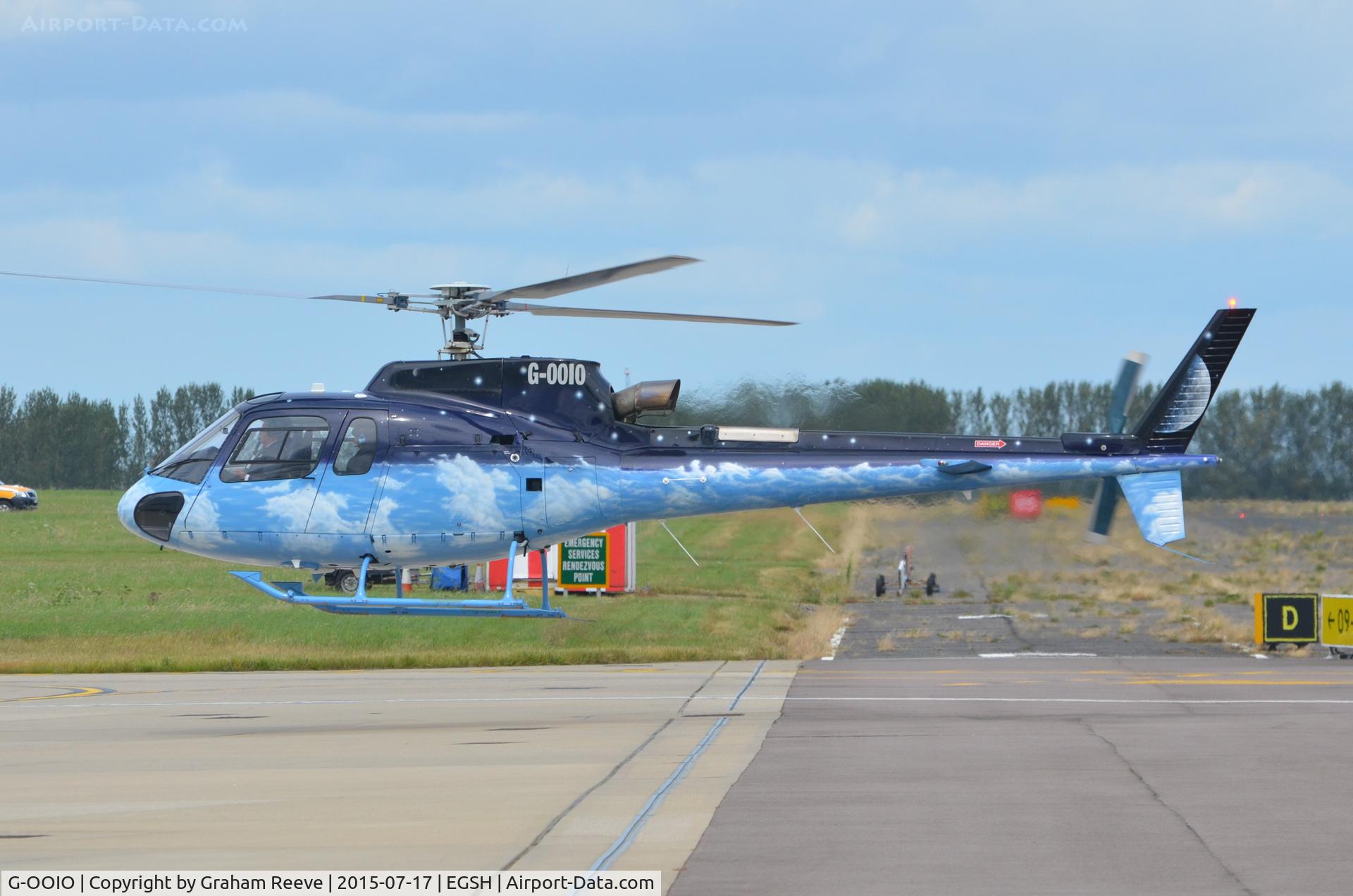 G-OOIO, 2001 Eurocopter AS-350B-3 Ecureuil Ecureuil C/N 3463, About to touch down at Norwich.