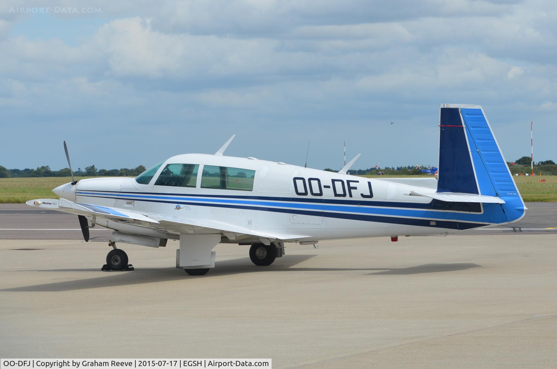 OO-DFJ, 1995 Mooney M20J 201 C/N 24-0717, Parked at Norwich.