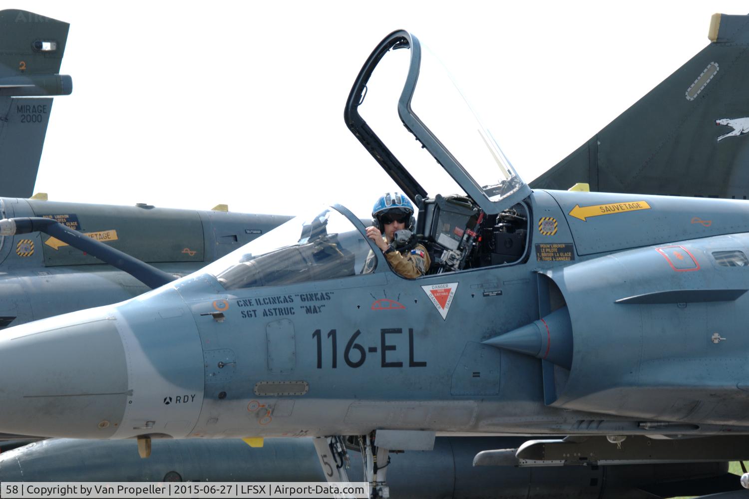 58, Dassault Mirage 2000-5F C/N 260, Pilot of aMirage 2000-5F fighter of the French Air Force waiting for take off at Luxeuil Air Base.