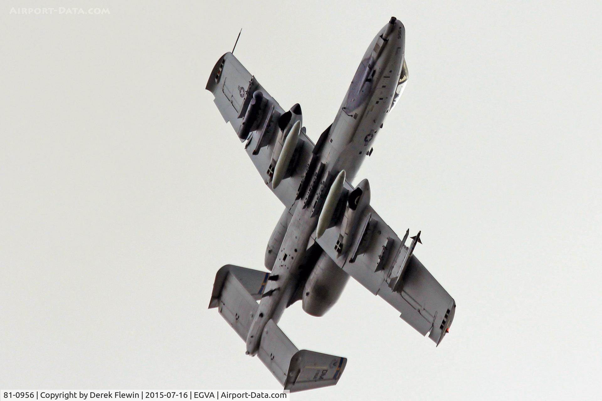 81-0956, 1981 Fairchild Republic A-10A Thunderbolt II C/N A10-0651, A-10A Thunderbolt II, coded DM, Davis Monthan AFB based. Seen overflying the Domestic Site at RAF Fairford.