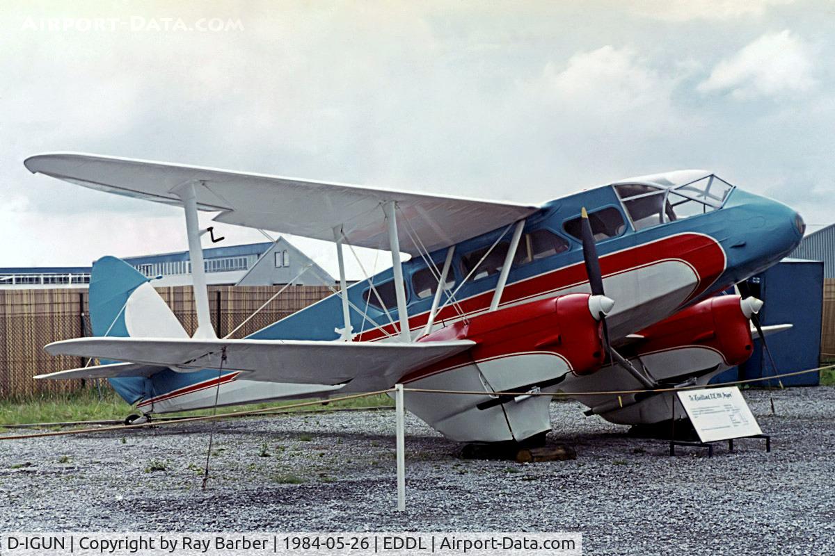 D-IGUN, 1939 De Havilland DH-89A Dragon Rapide C/N 6437, De Havilland DH.89A Dragon Rapide [6437] (Air Classic) Dusseldorf~D 26/05/1984. From a slide.