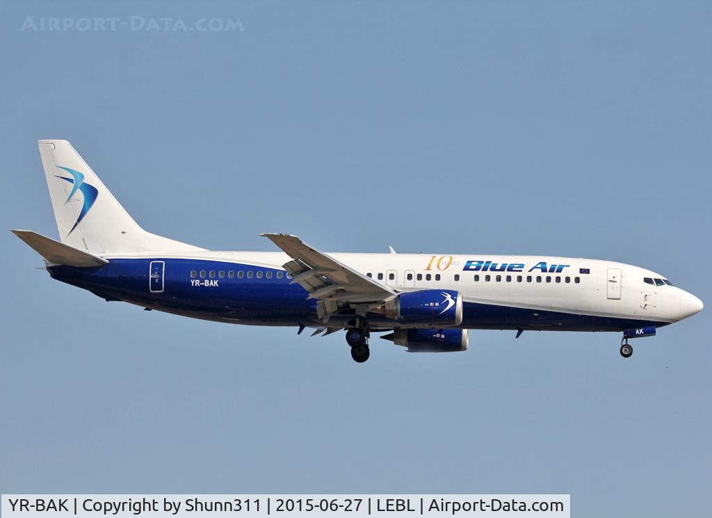 YR-BAK, 1992 Boeing 737-430 C/N 27005, Landing rwy 25R with additional 10th anniversary logo