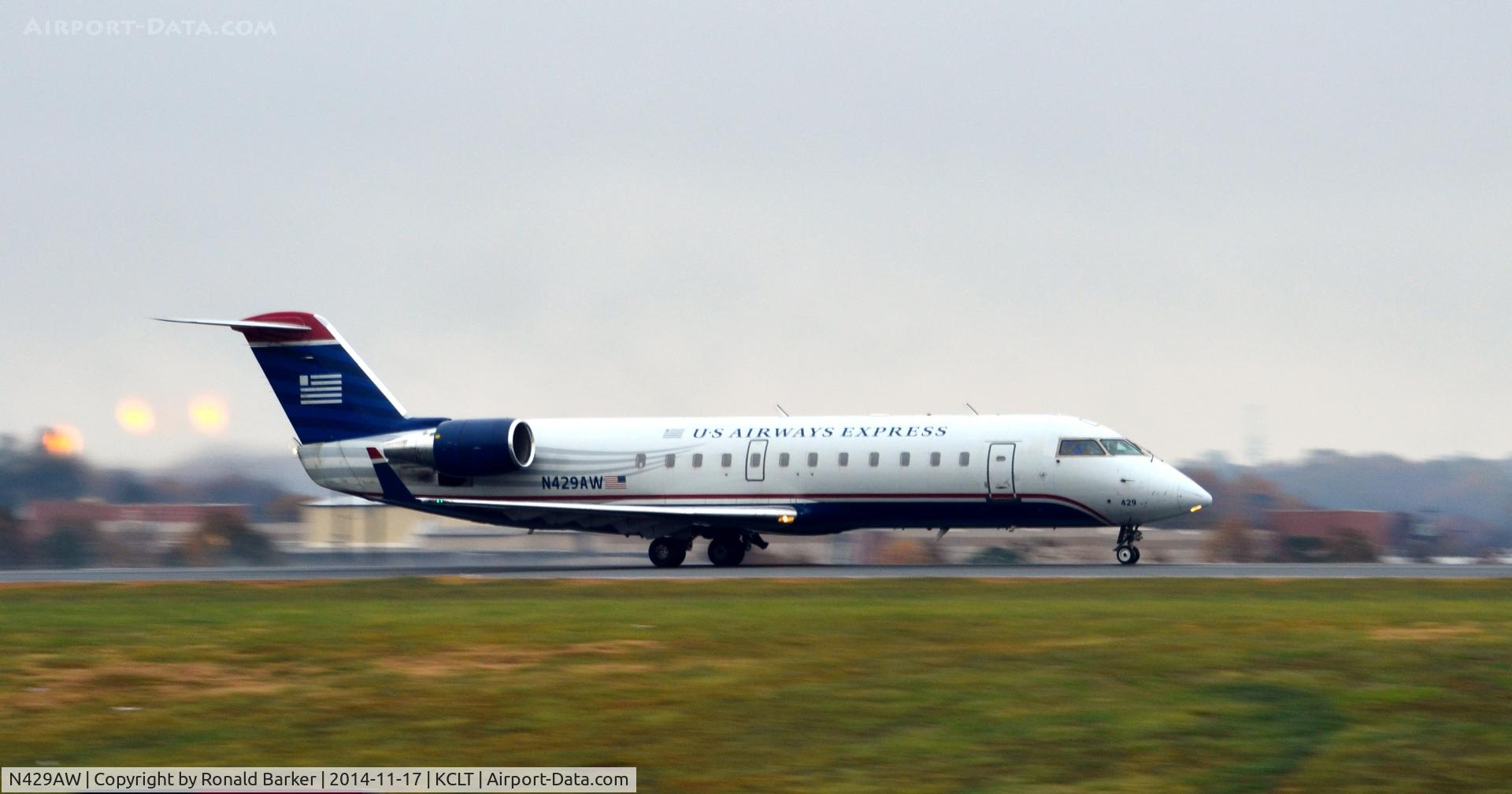 N429AW, 2002 Bombardier CRJ-200LR (CL-600-2B19) C/N 7711, Takeoff CLT