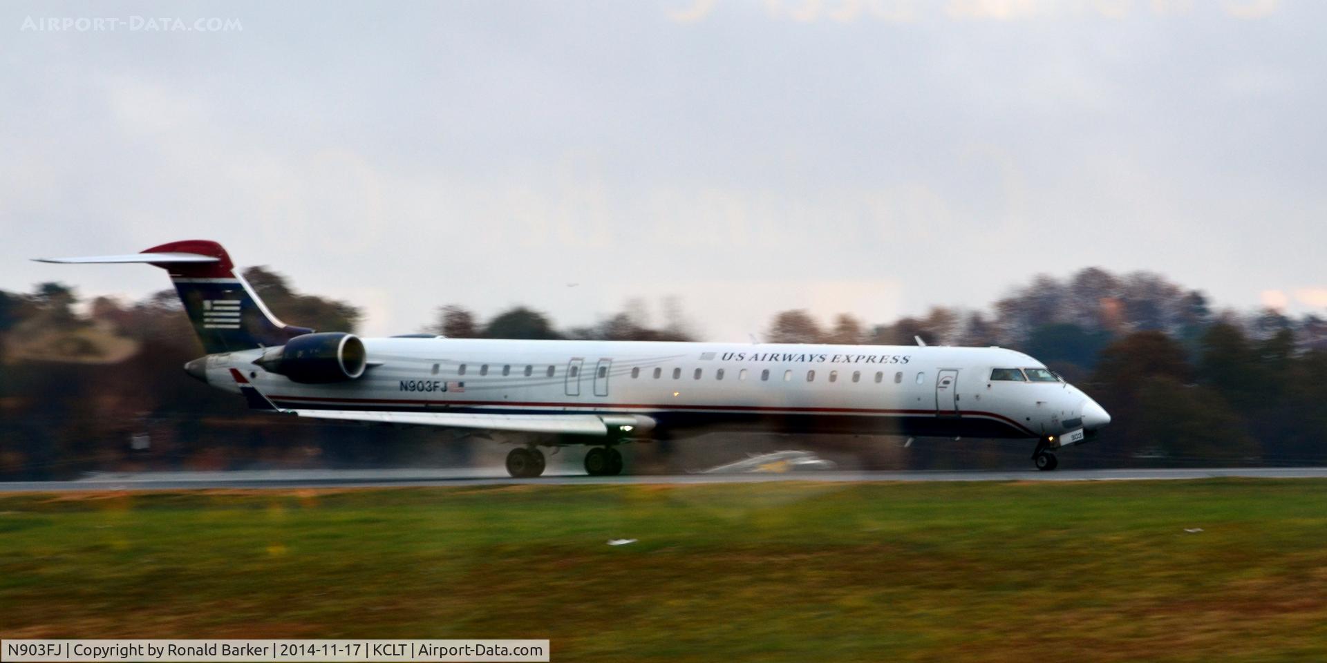 N903FJ, 2003 Bombardier CRJ-900ER (CL-600-2D24) C/N 15003, Takeoff CLT