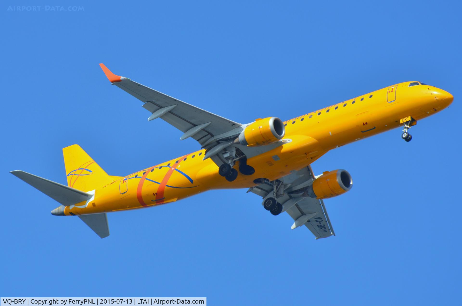 VQ-BRY, 2008 Embraer 195AR (ERJ-190-200IGW) C/N 19000157, Sar Avia ERJ190 arriving in AYT
