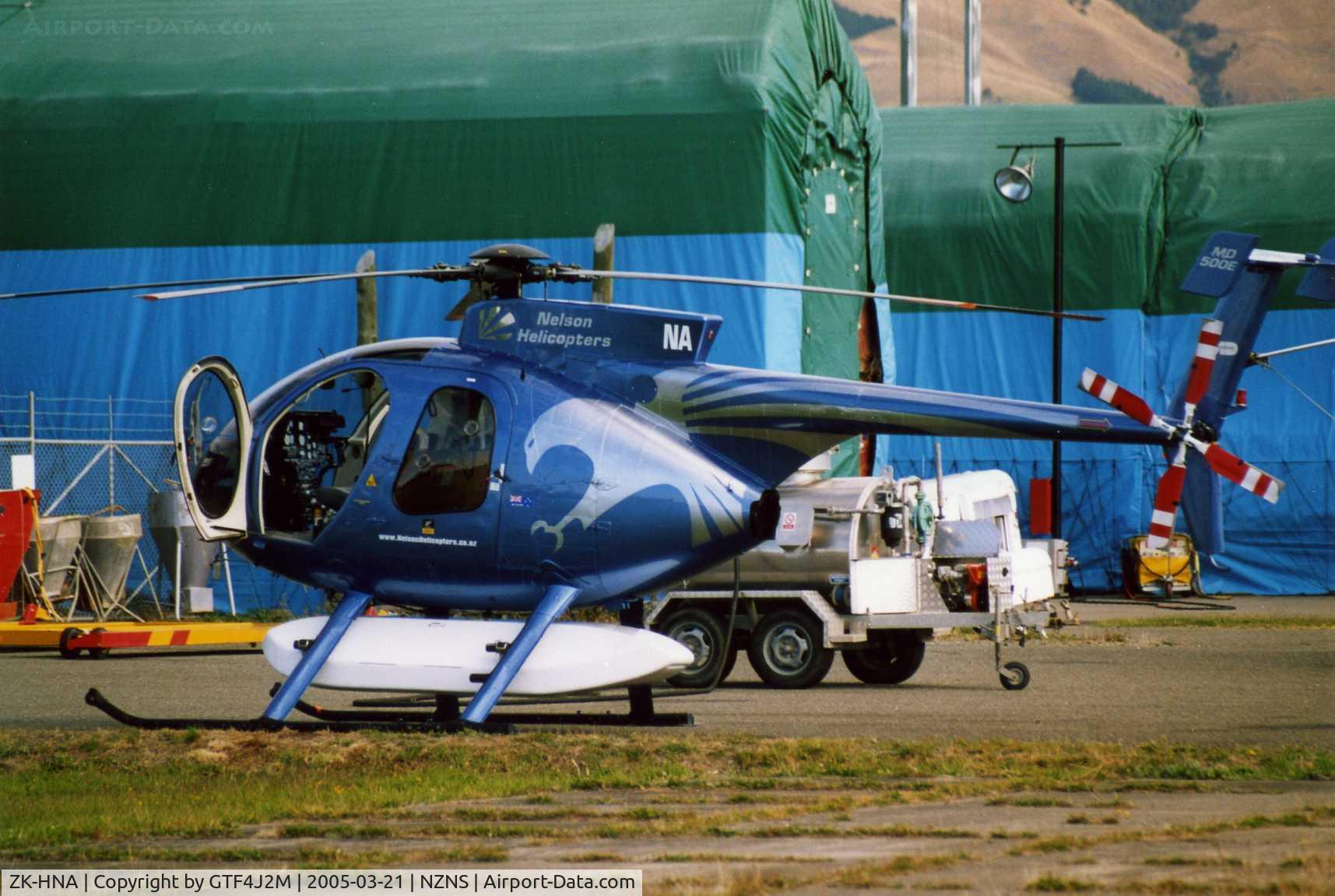 ZK-HNA, Hughes 369E C/N 0477E, ZK-HNA at Nelson 21.3.05