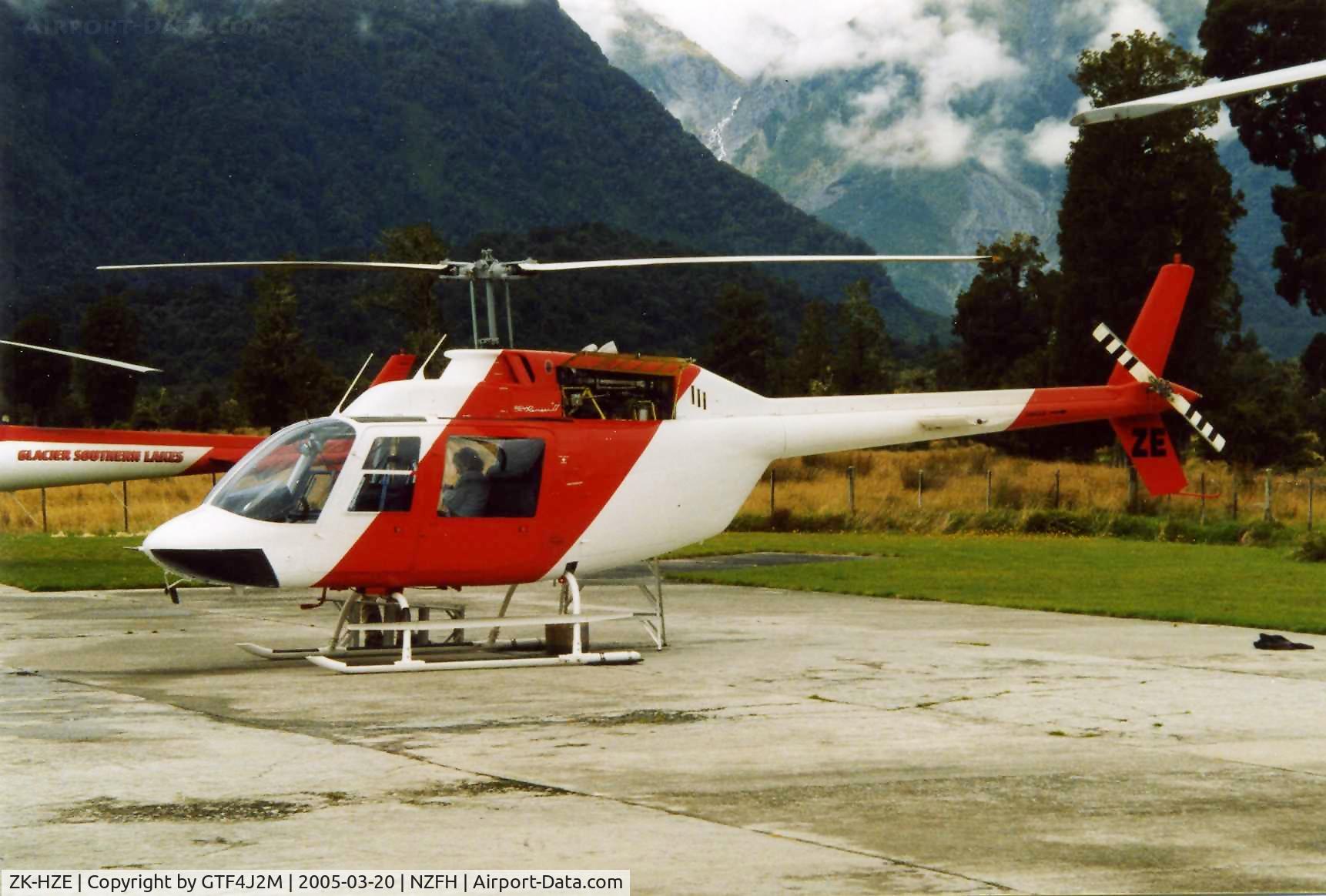 ZK-HZE, Bell 206B C/N 769, ZK-HZE at Fox Glacier Heliport 20.3.05
