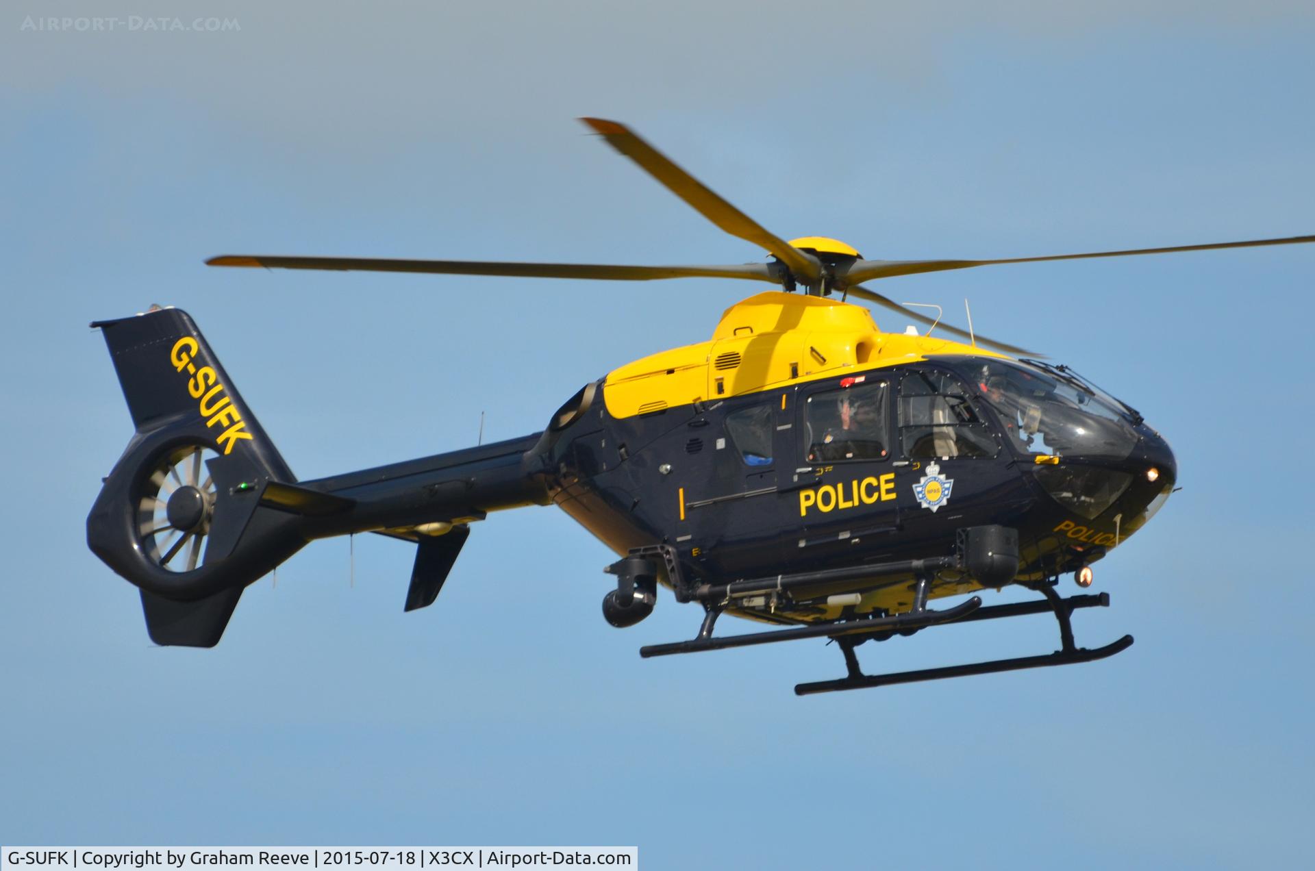 G-SUFK, 2008 Eurocopter EC-135P-2+ C/N 0730, Over head at Northrepps.