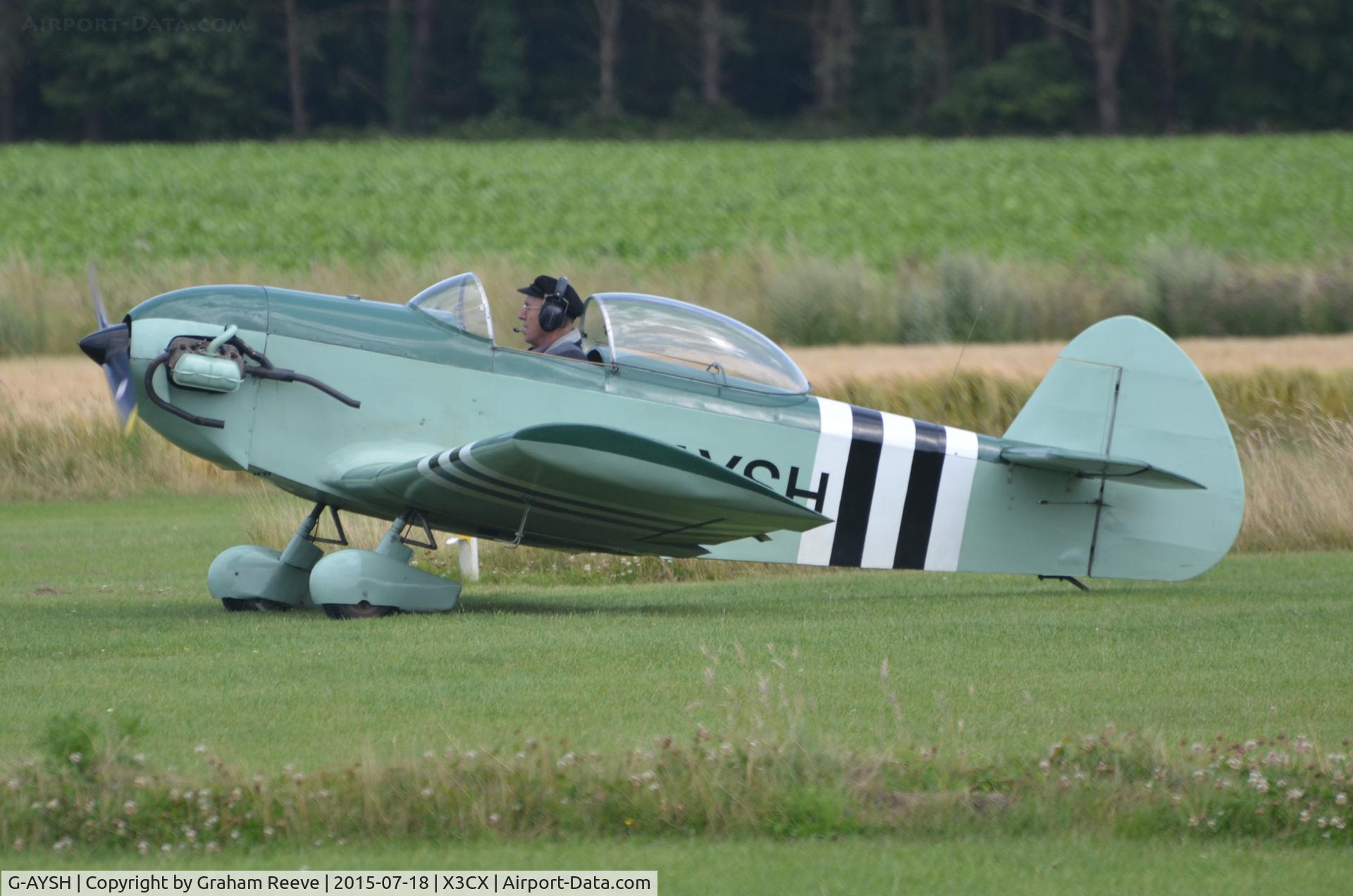 G-AYSH, 1973 Taylor Monoplane C/N PFA 1413, About to depart from Northrepps.