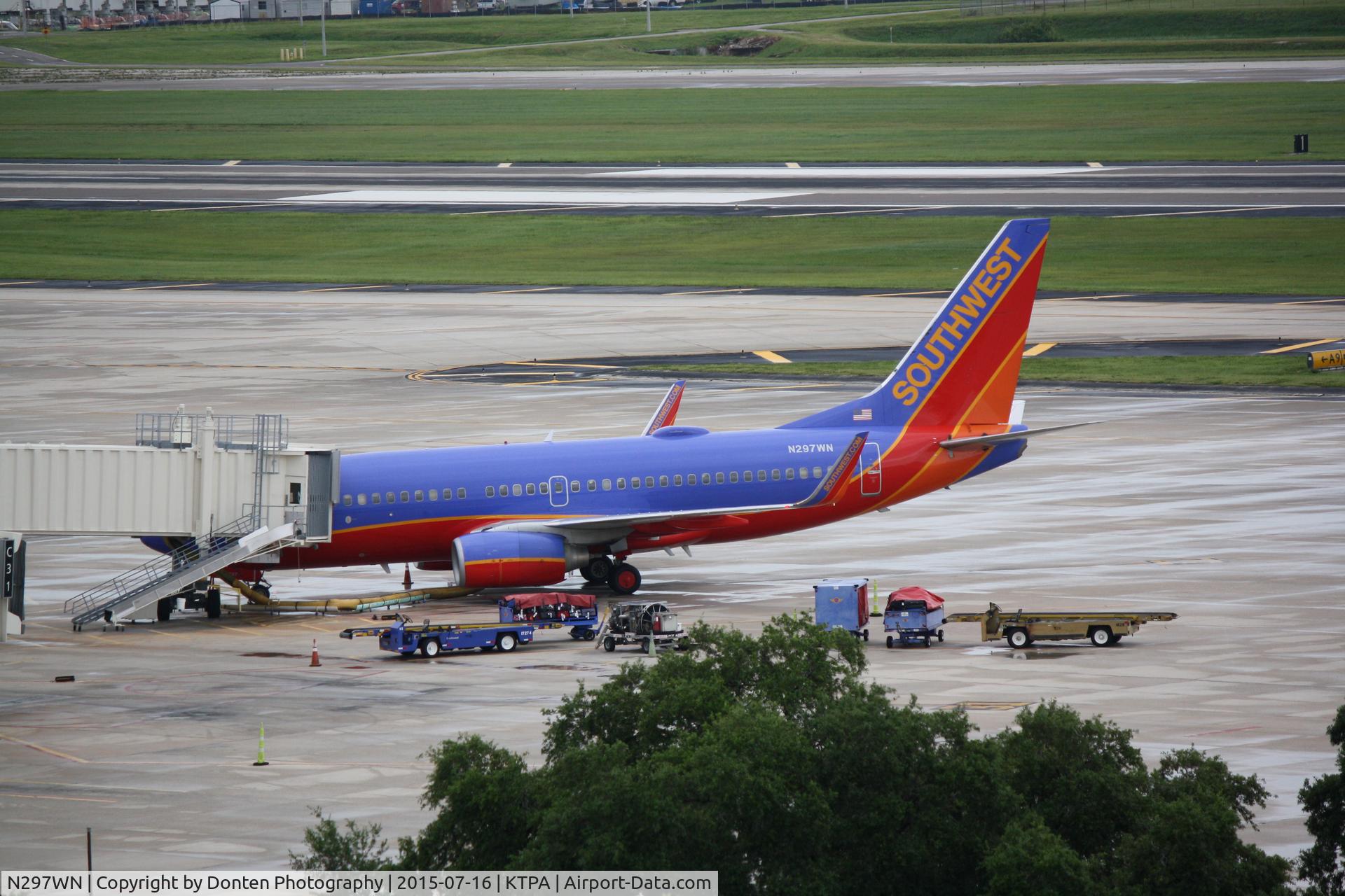 N297WN, 2007 Boeing 737-7H4 C/N 32542, Southwest Flight 3220 (N297WN) sits at the gate at Tampa International Airport following a flight from Indianaplis International Airport