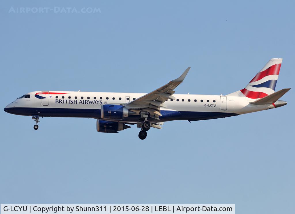 G-LCYU, 2014 Embraer 190SR (ERJ-190-100SR) C/N 19000674, Landing rwy 25R
