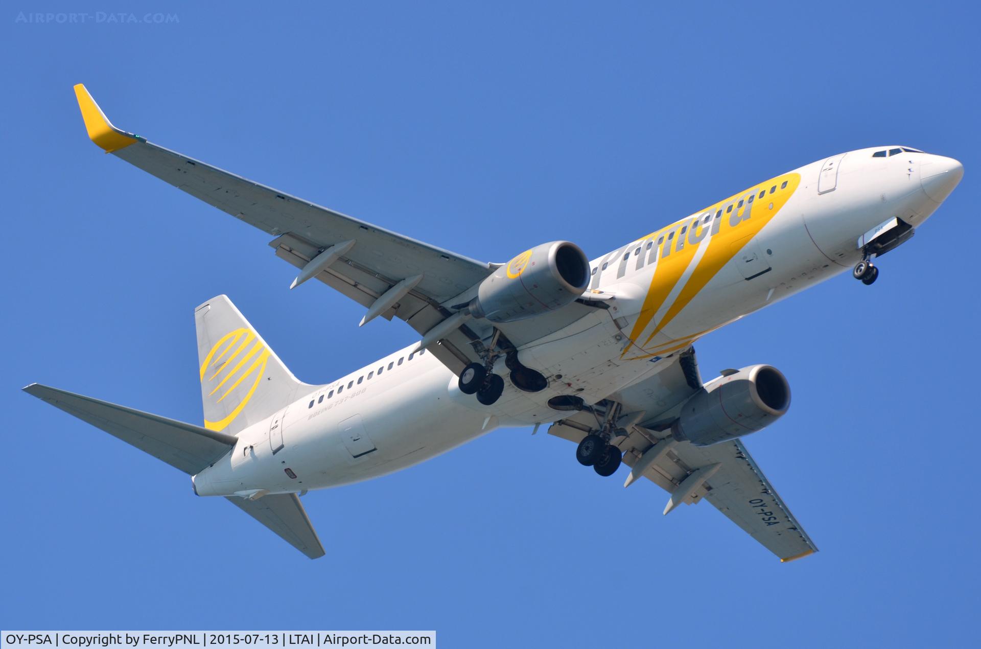 OY-PSA, 2007 Boeing 737-8Q8 C/N 30688, Primera B738 arriving in Turkey.