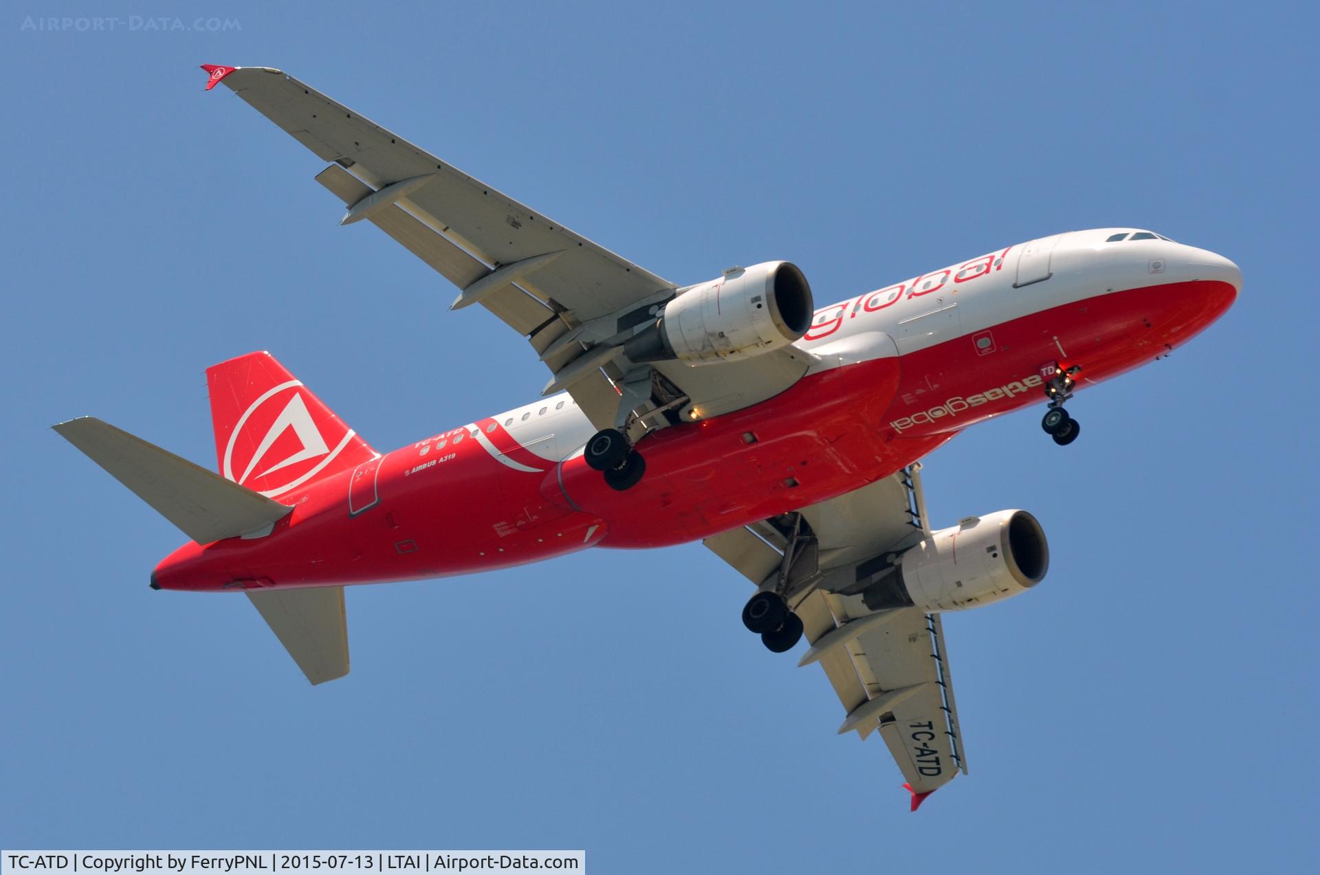 TC-ATD, 1999 Airbus A319-112 C/N 1124, Atlas Global arriving in AYT