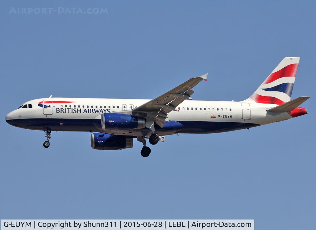 G-EUYM, 2011 Airbus A320-232 C/N 4791, Landing rwy 25R