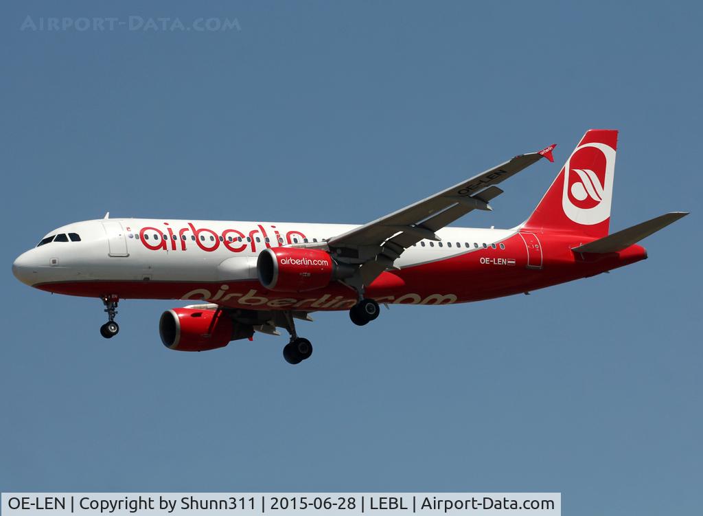 OE-LEN, 2007 Airbus A320-214 C/N 3093, Landing rwy 25R in full Air Berlin c/s