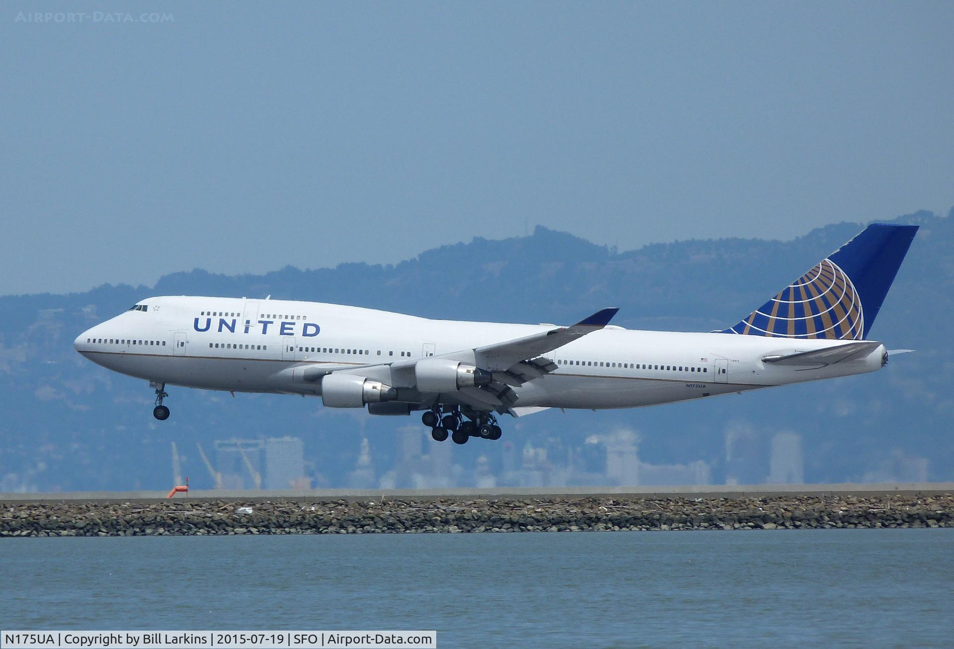 N175UA, 1990 Boeing 747-422 C/N 24382, United 747 arriving at San Francisco from London on August 19th, 2015.