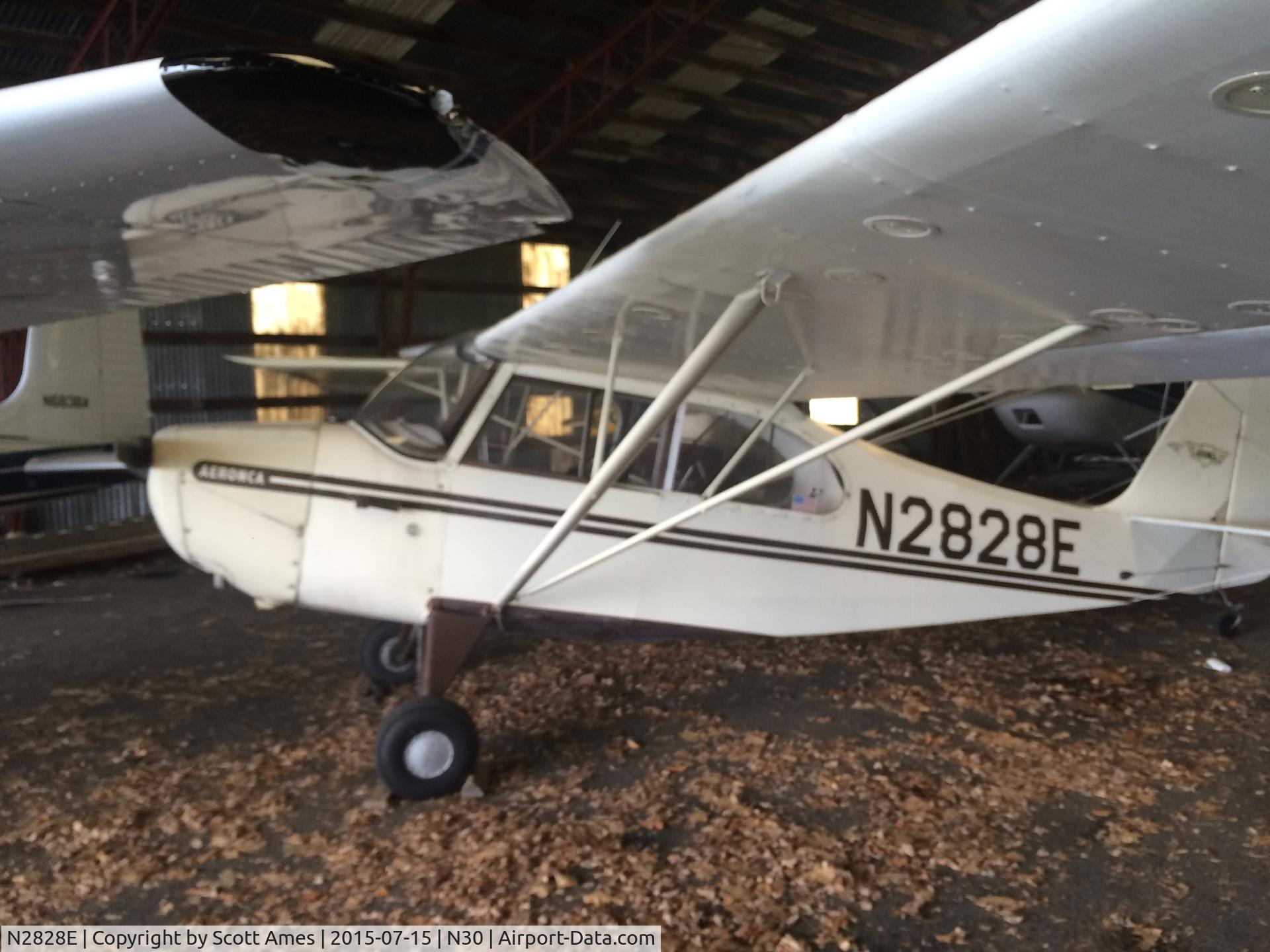 N2828E, 1946 Aeronca 7AC Champion C/N 7AC-6411, In hangar at the Cherry Ridge Airport