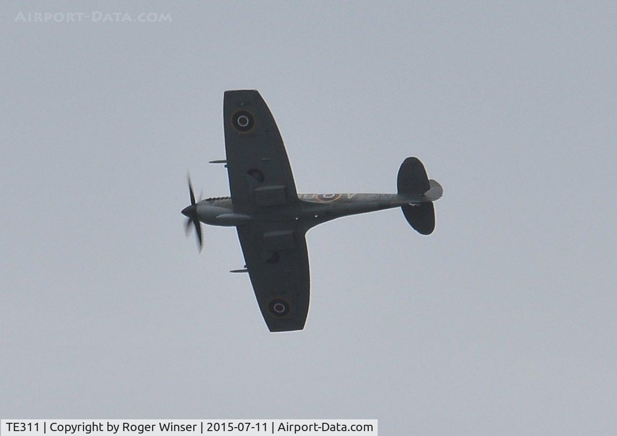 TE311, 1945 Supermarine 361 Spitfire LF.XVIe C/N CBAF.IX.4497, Off airport. BBMF Spitfire in the 4D-V markings carried by Spitfire XVIe TB675 of 74 Squadron RAF circa May 1945. Displaying on the first day of the Wales National Airshow held over Swansea Bay.