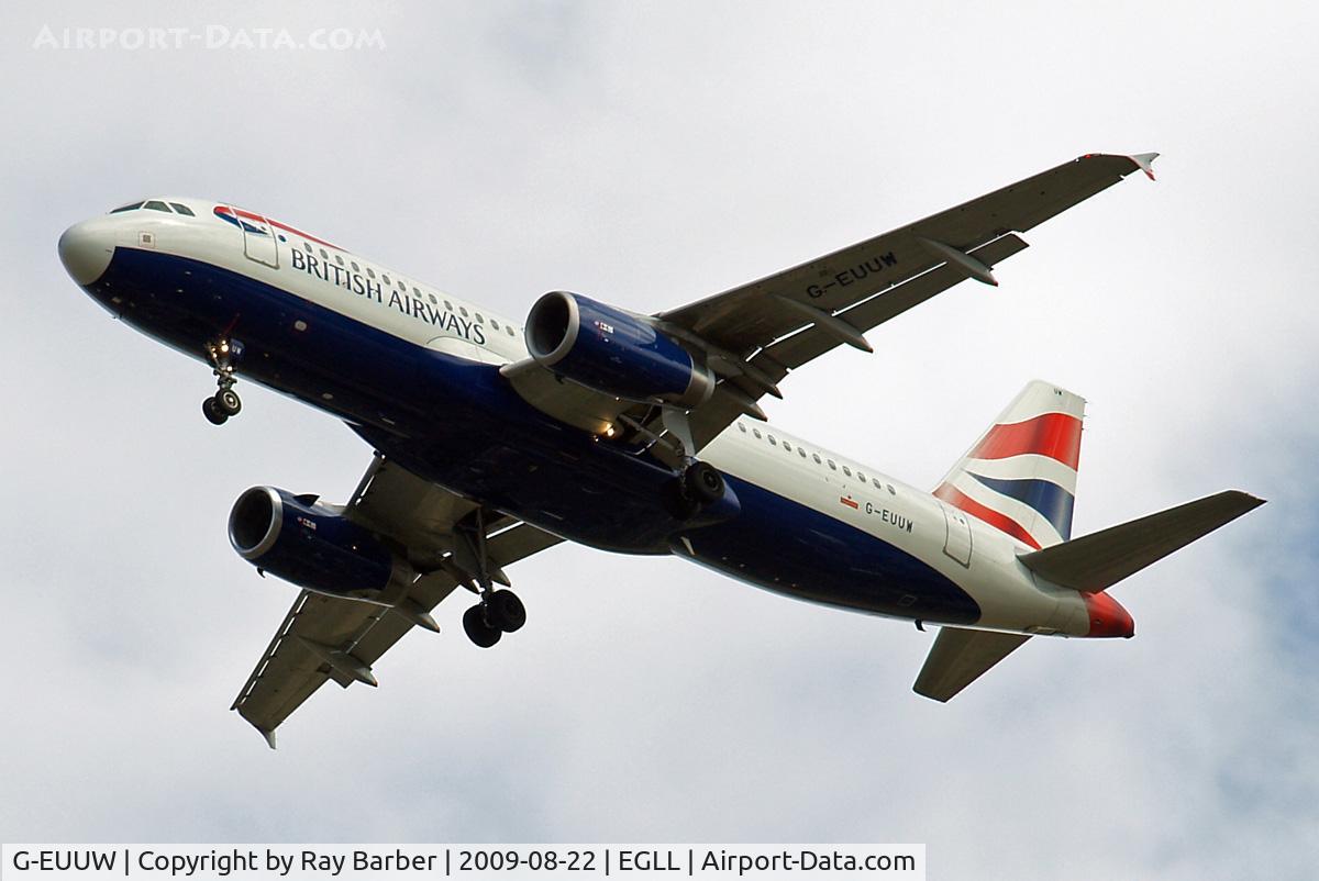 G-EUUW, 2008 Airbus A320-232 C/N 3499, Airbus A320-232 [3499] (British Airways) Home~G 22/08/2009. On approach 27R with white nose .